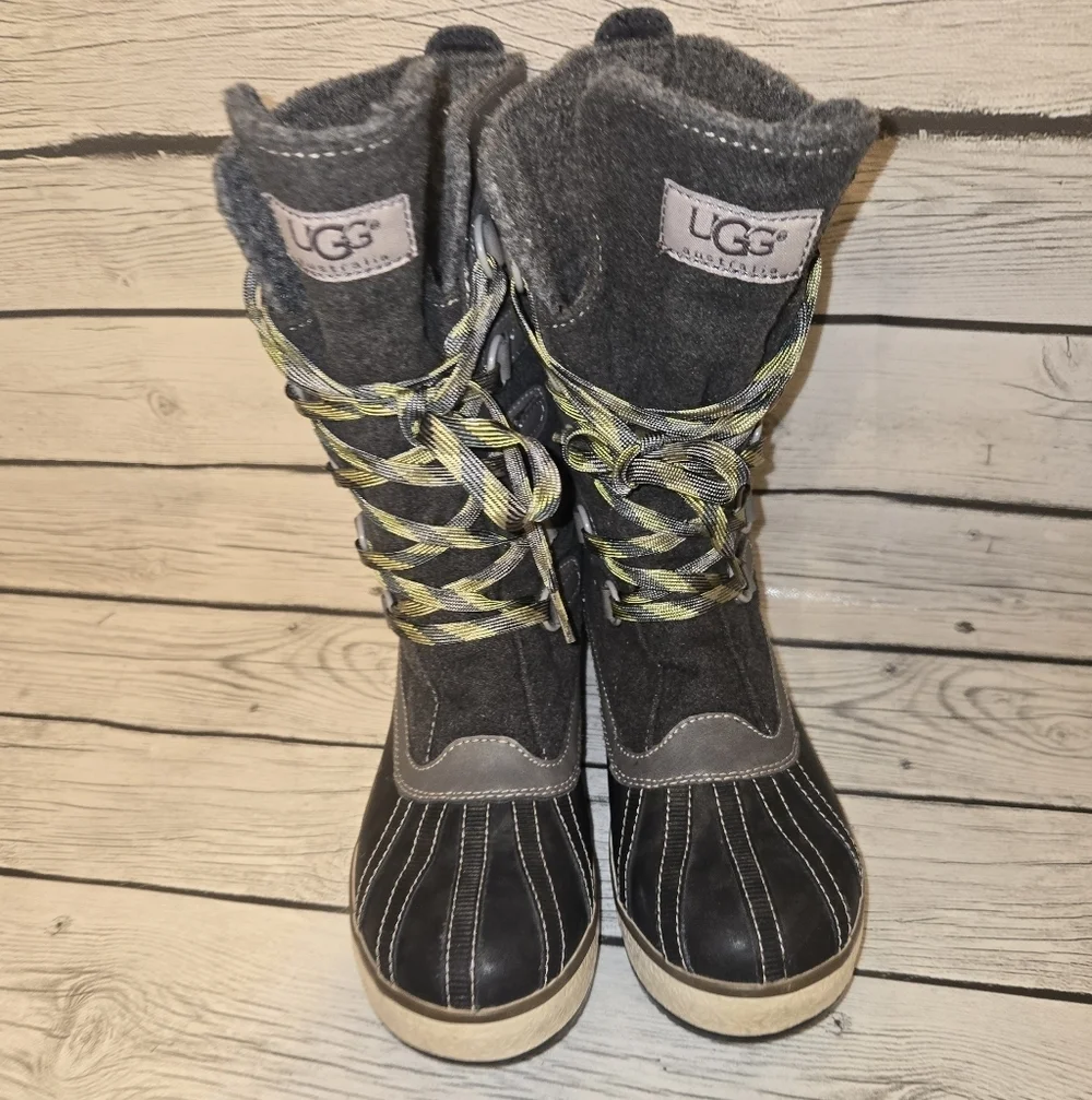 UGG Baroness Mid Winter Snow Boots Womens Size 7 EUR 38 Waterproof Gray Lace up